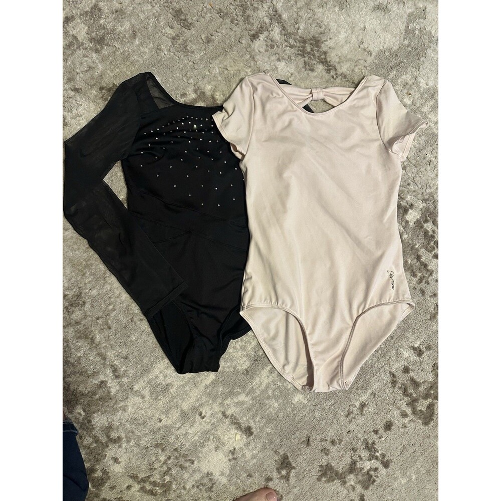Justice Girls Large Ballet Pink Black Lot Of 2 Dance Leotard C4